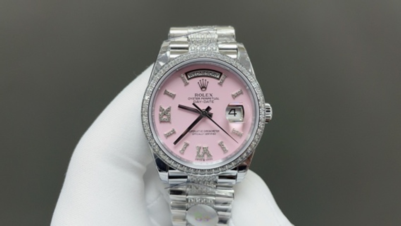 Best Edition with Automatic Movement Rolex Weekly Diary 36mm Steel Belt Pink Watch